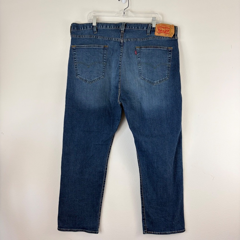 Levis 501 Original Fit Jeans Mens Button Fly 42x30 Dark Wash Blue‎ Straight Leg